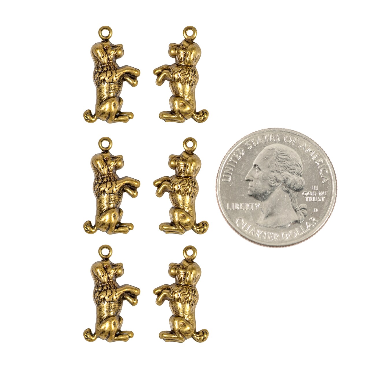 Antiqued Brass Stampings Sitting Dog Charms - Set of Six - AB-C30